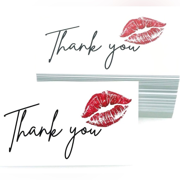 Thank You Cards 50 with Kiss Lips design in White - Picture 2 of 4